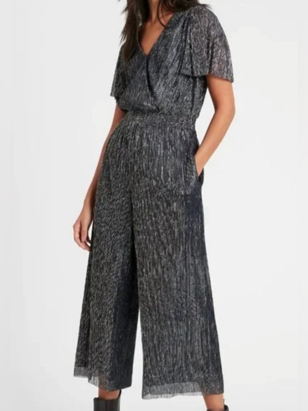 Banana Republic Black Shimmery Wide-Leg Jumpsuit